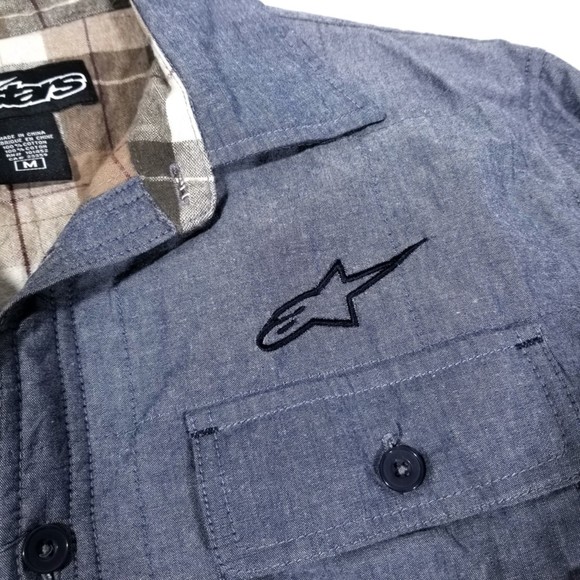 alpinestars Riding Plaid Flannel Chambray Button Down Shirt - Picture 5 of 7